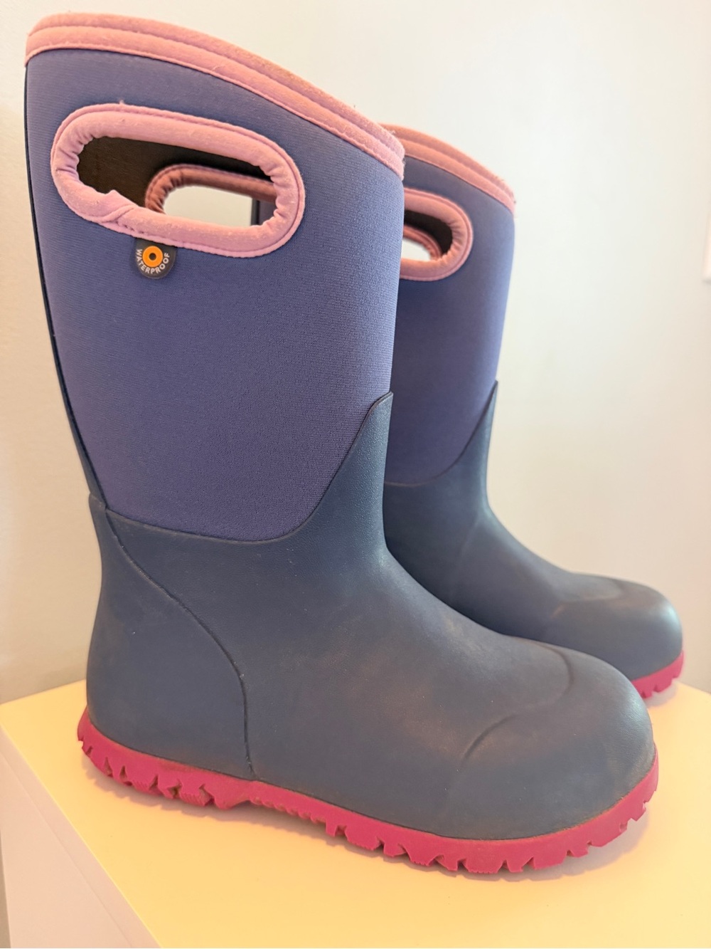 Bogs Kids Blue Rain & Snow Boots with Pink Trim